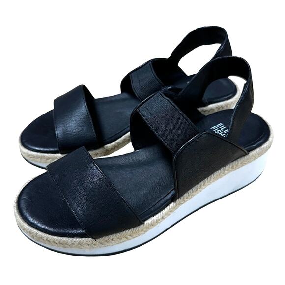 Eileen Fisher NWOB Dash Wedge Slip On Slingback Sandal Black Size 6 Open Toe - Picture 5 of 9